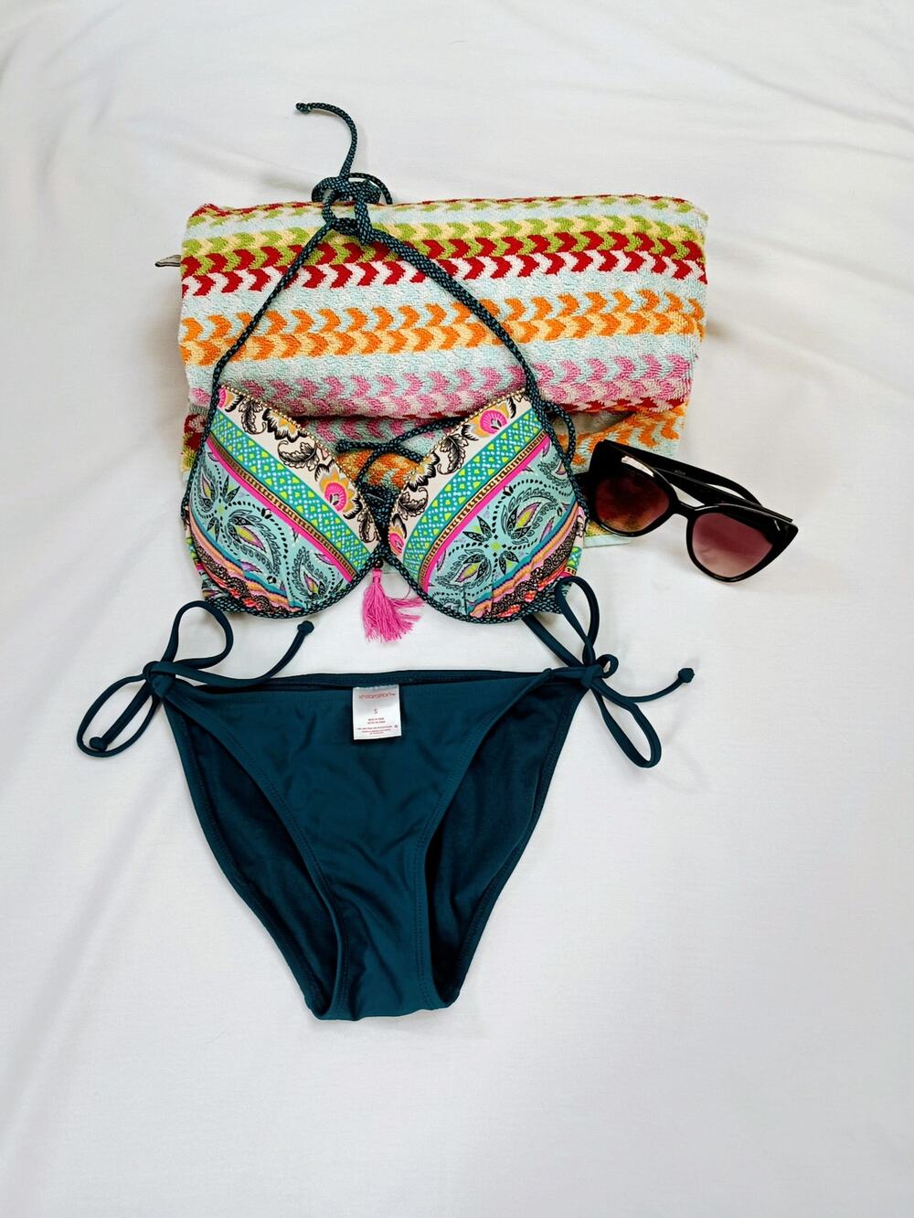 Shade & Shore - Teal Aztec Print Bikini Set - 34C Padded Top & S Bottom